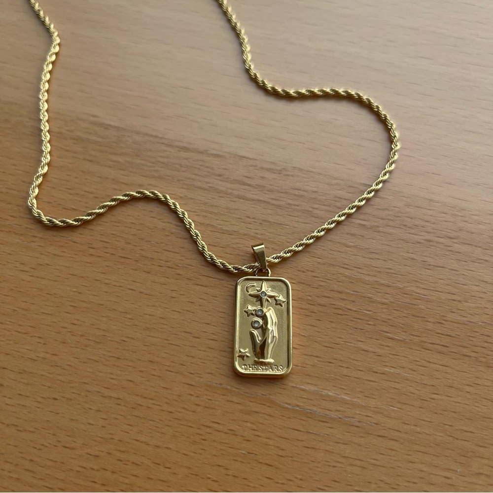 Gold Plated Tarot Card Necklace - The Star Pendant + Rope Chain